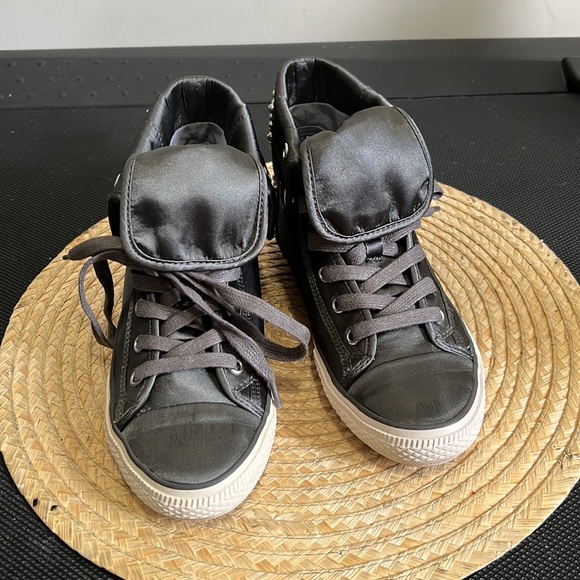 Aldo Silver Spikes Studs Satin High Top Canvas Sneakers Size 6 - Picture 8 of 12